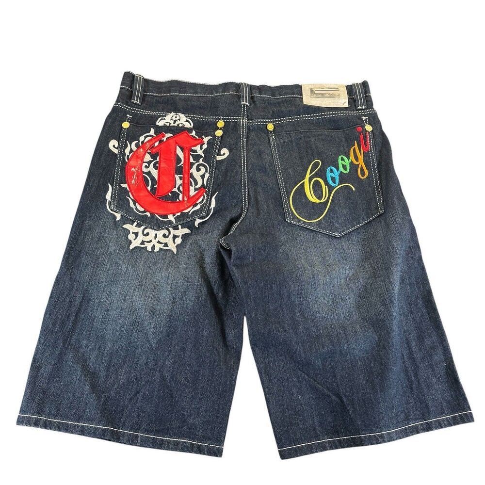 COOGI 40 Denim Jean Shorts Embroidered Loud Streetwear Graphic Urban Y2K Jorts